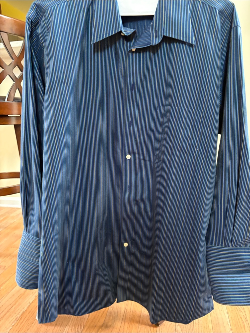 Paul Fredrick Navy Blue Pinstripe Dress Shirt